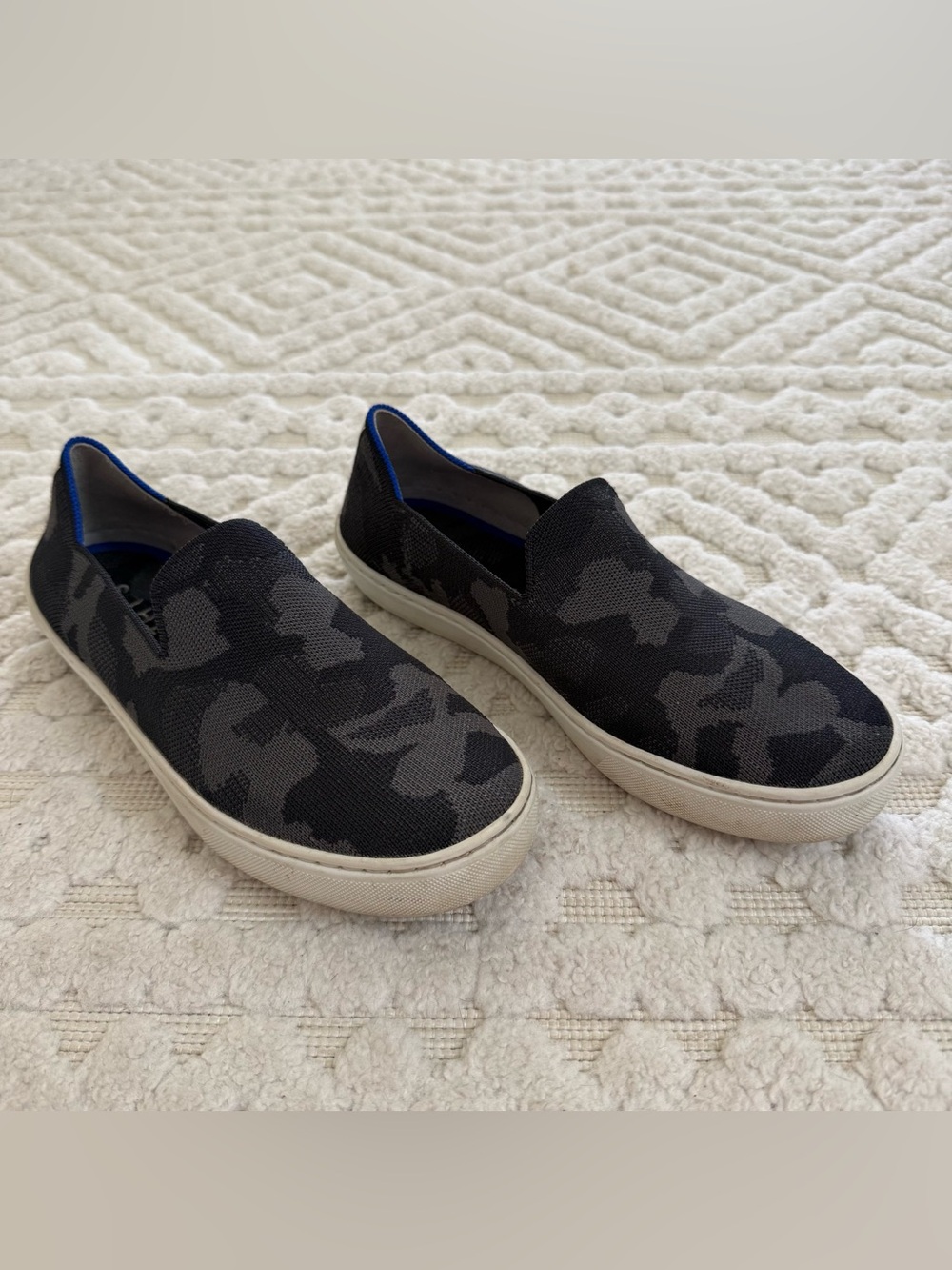 Rothy’s The Sneaker Slip On Blue Gray Camo Knit Sneakers Women’s 7.5 Washable